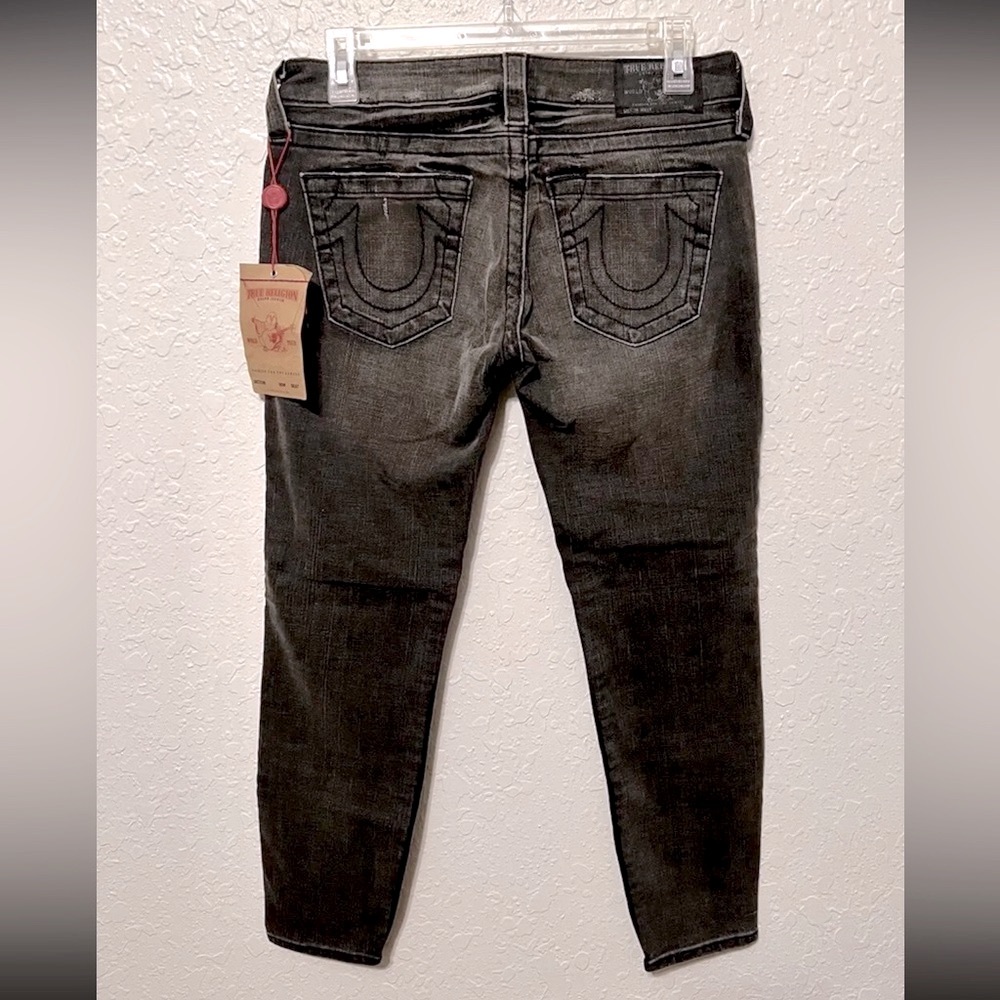 NWT True Religion Womens Sz 29 Designer Petite Denim Skinny Jeans Black Short - Picture 5 of 12